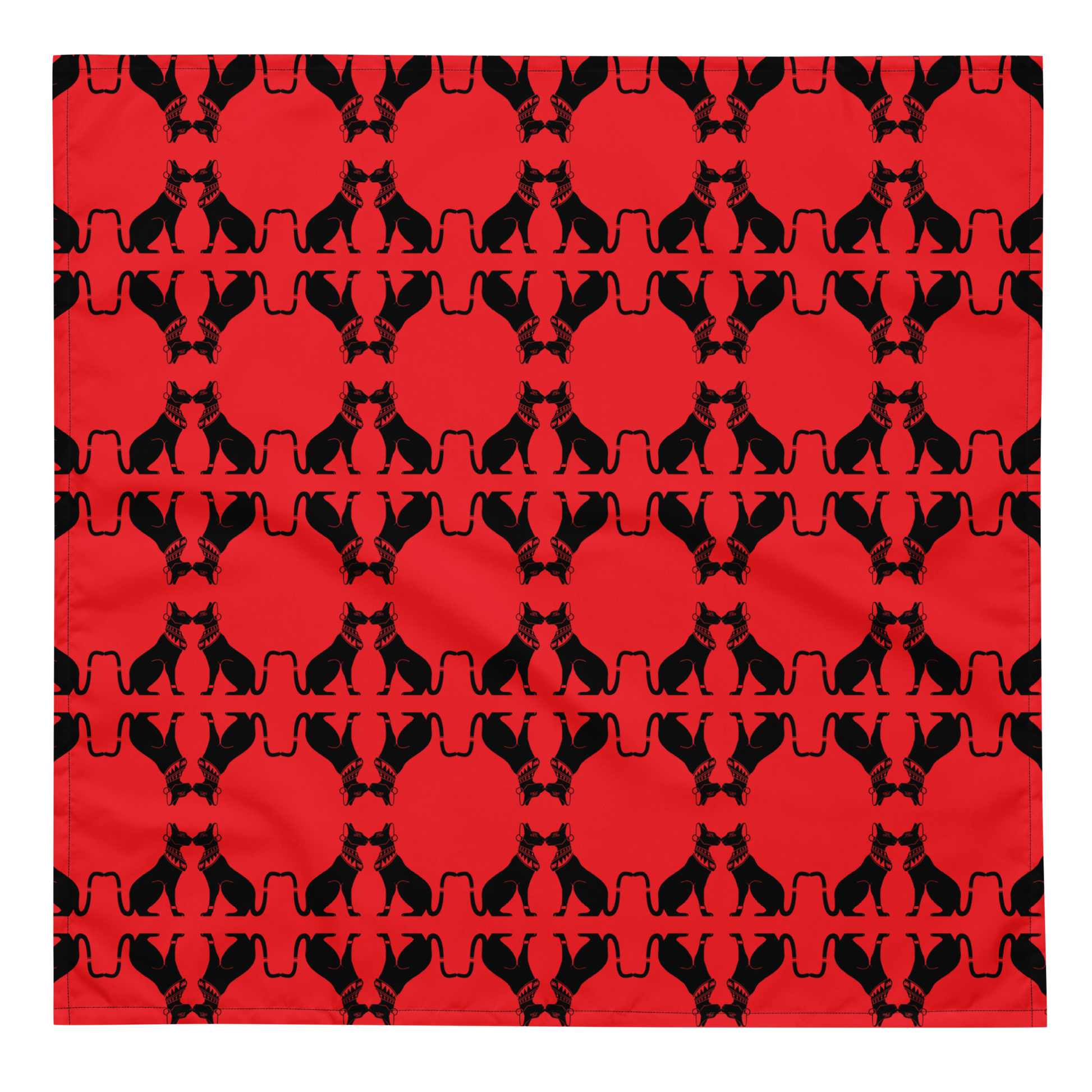 Pattern of black cats on a red background