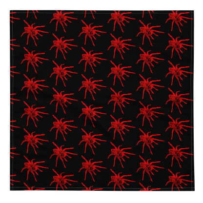 Pattern of red spiders on a black background